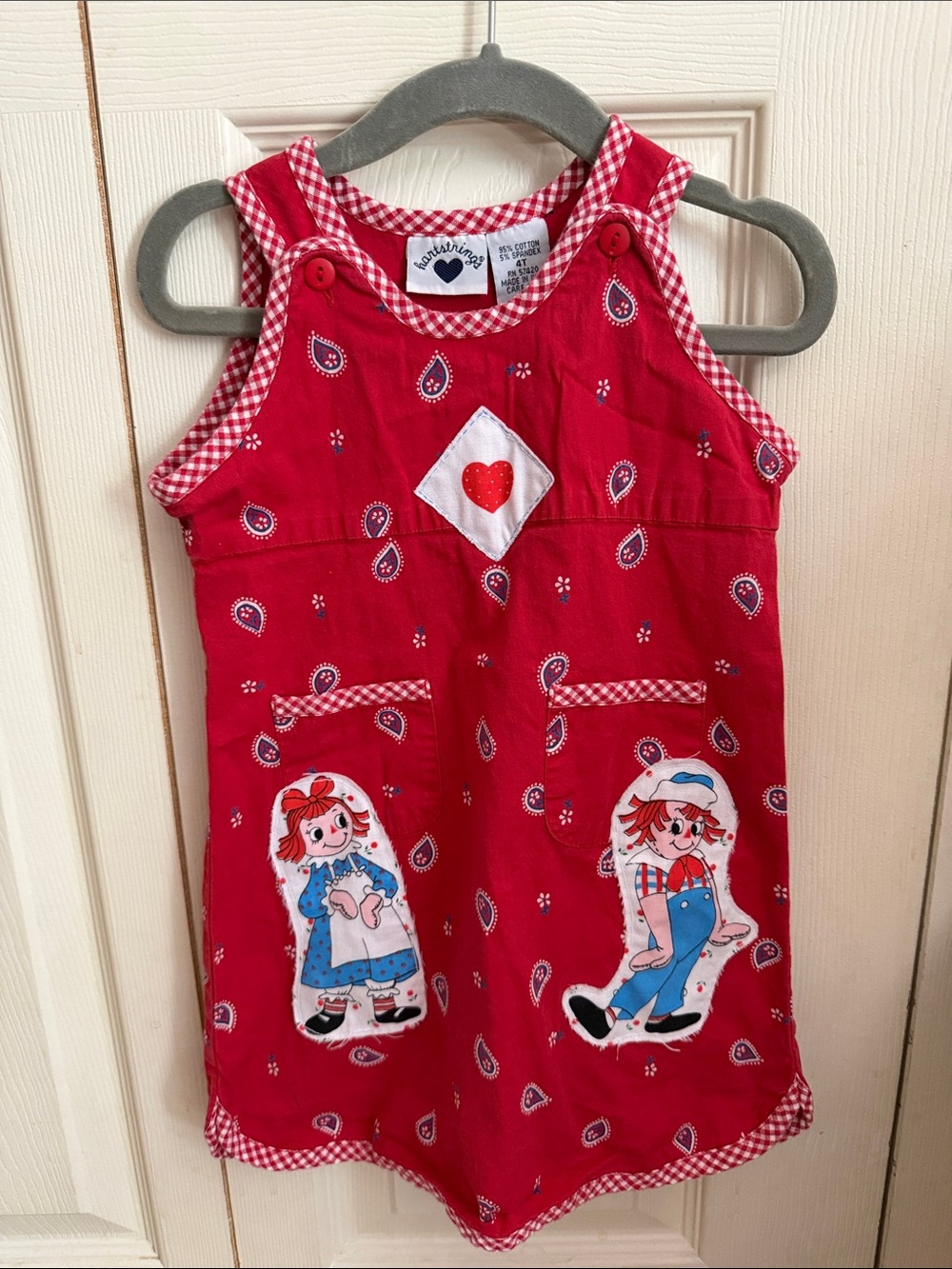 Vintage Red Kids Casual Dress with Raggedy Ann Appliqué - Unbranded